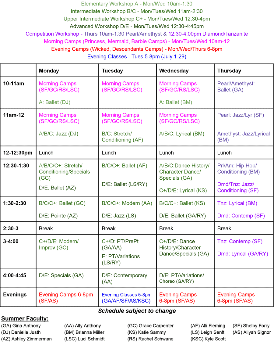 Summer Dance Schedule for 2025
